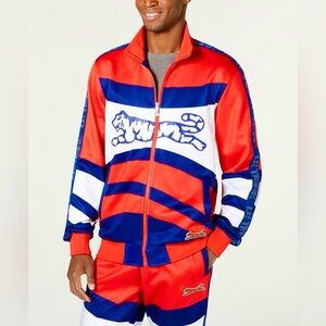 Le Tigre Abington Tracksuit Jacket Joggers Pants Set Red Navy Blue (Set of 2)